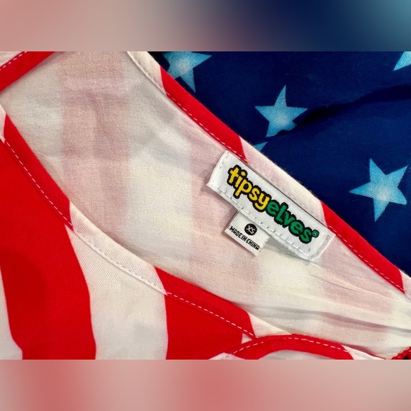 Tipsy Elves American Flag Red and White Striped Jumpsuit Blue Starry Bottom XS - Picture 15 of 15